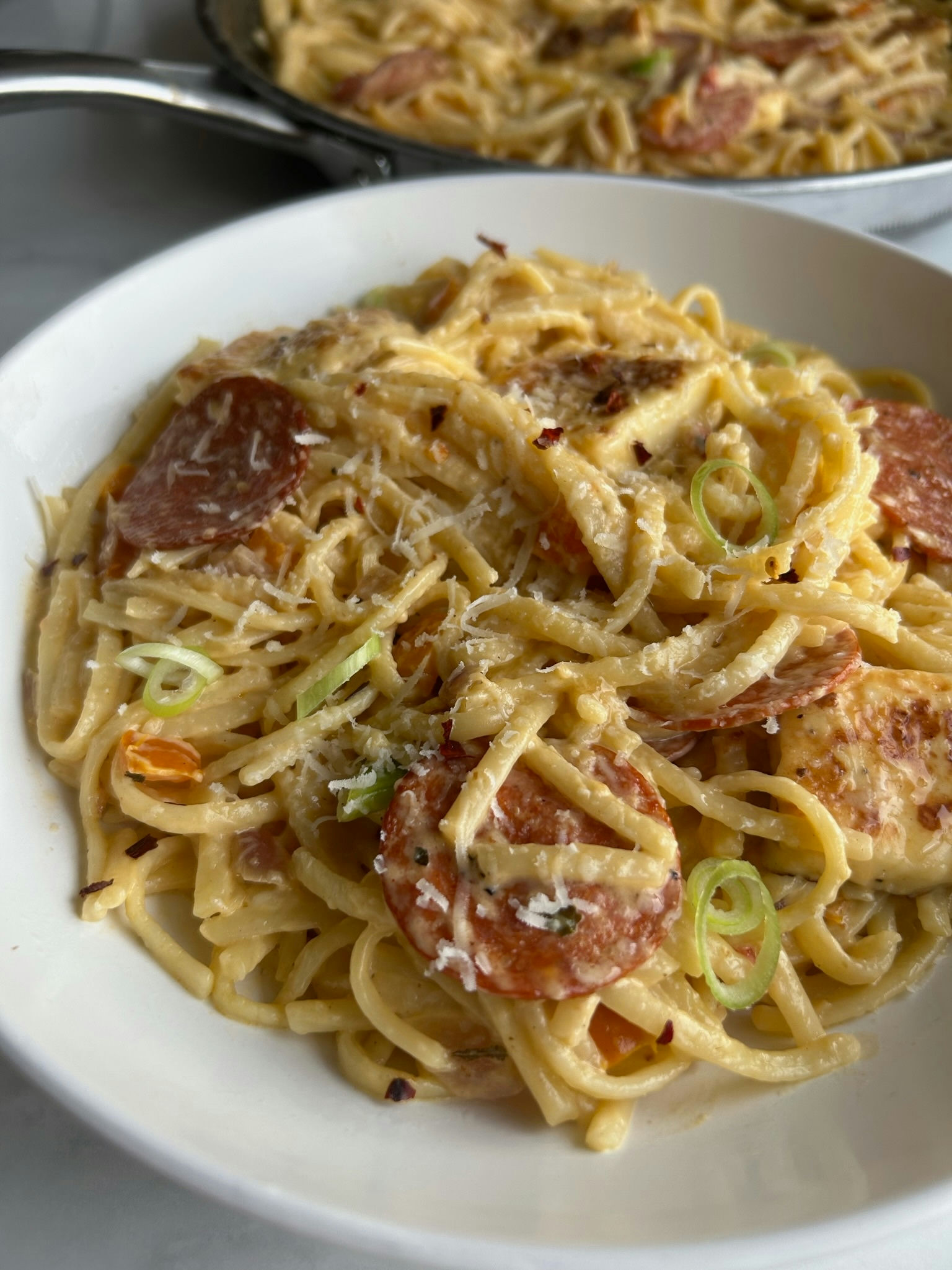Halloumi & pepperoni linguine