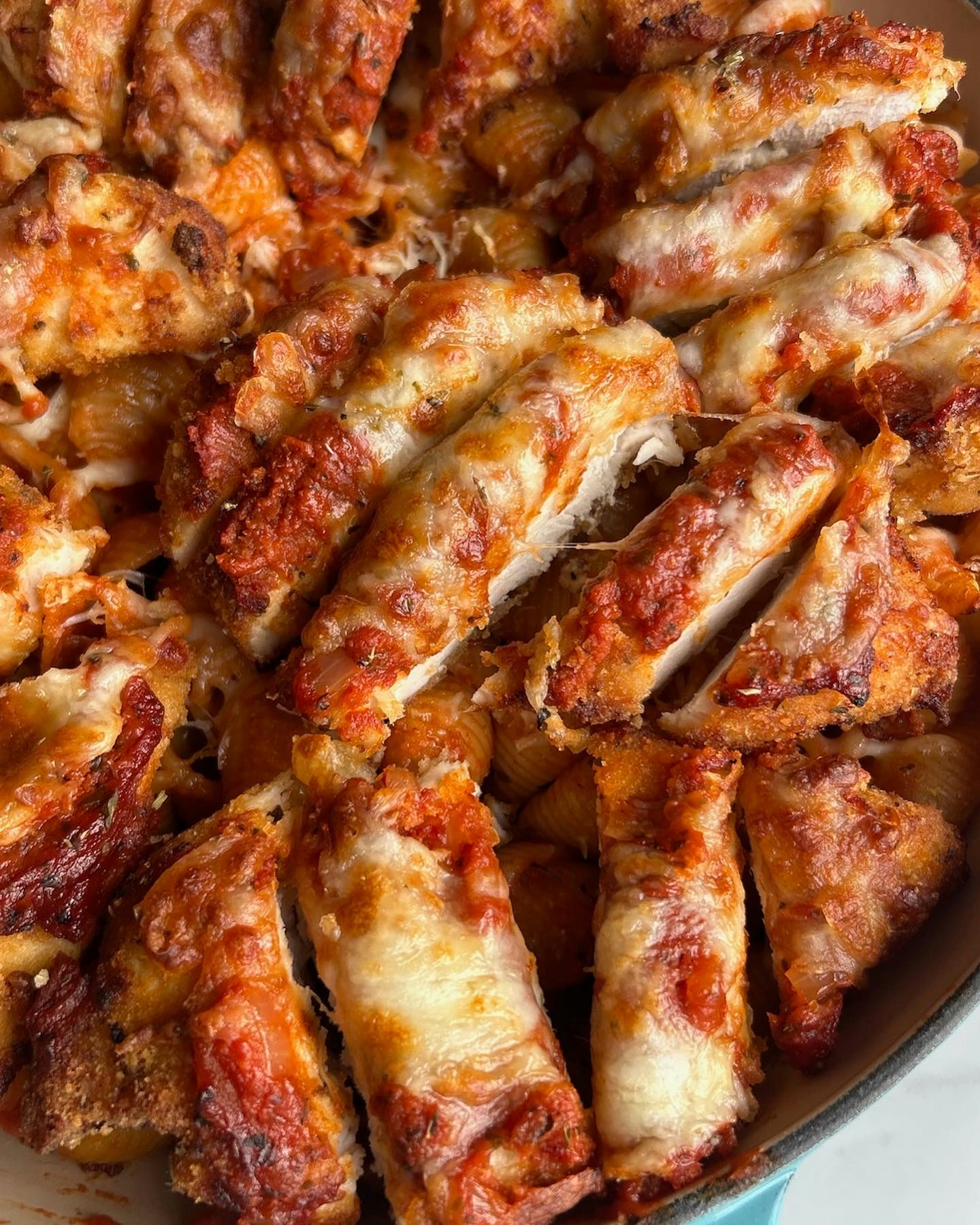 Chicken parmigiana pasta bake