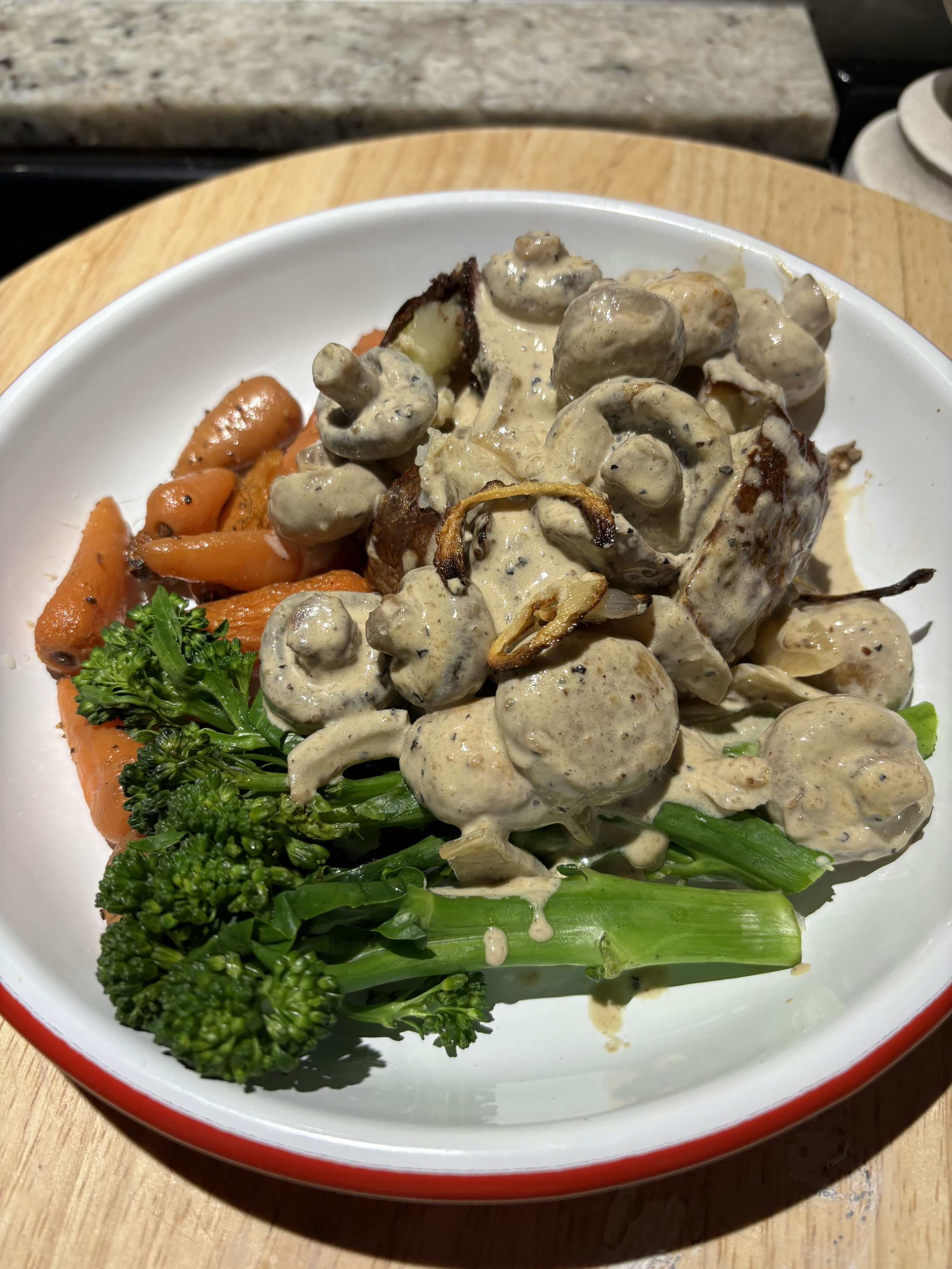 Creamy Garlic mushroom Steak Baked Potatoes