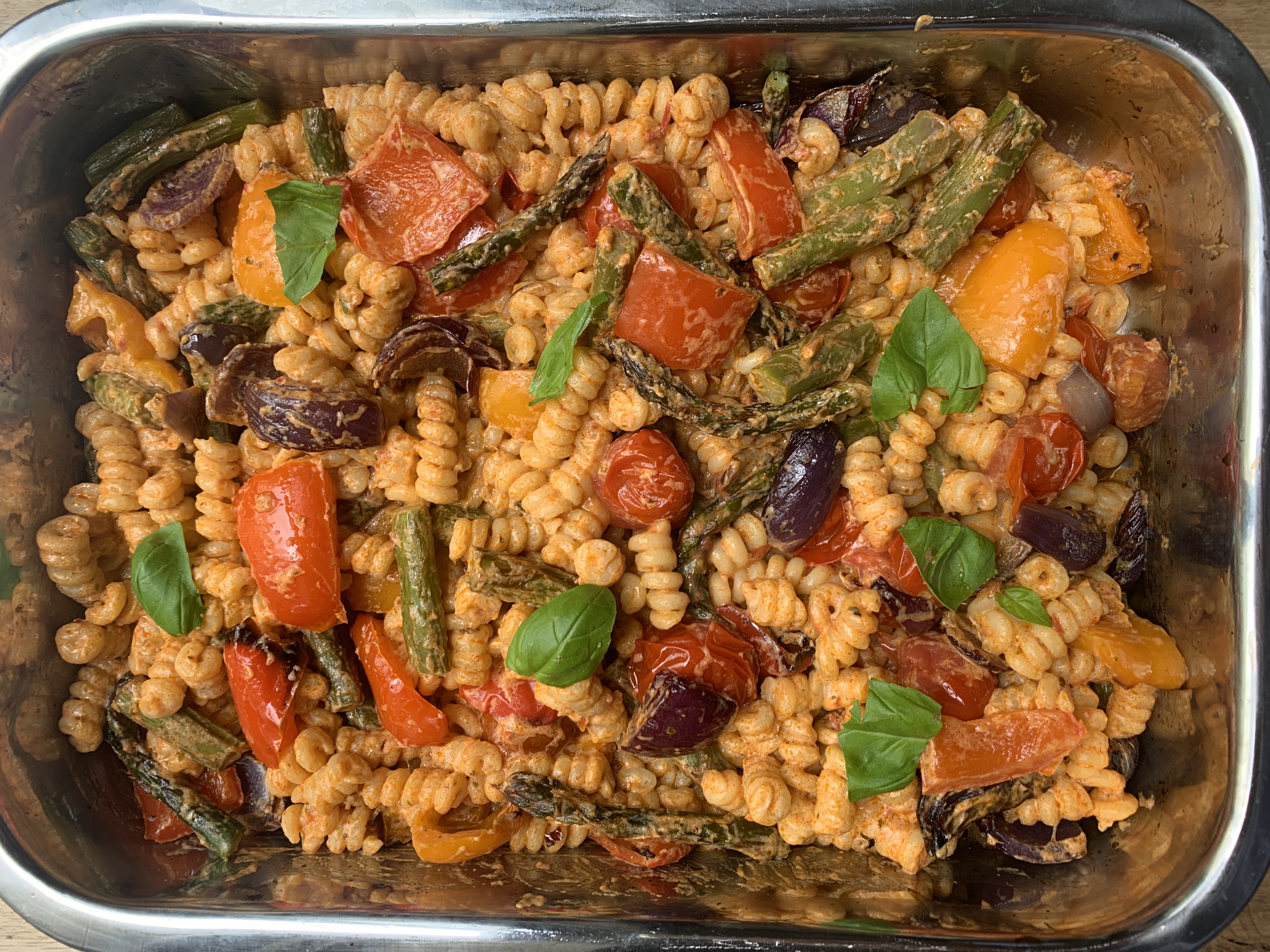Roast vegetable pesto pasta