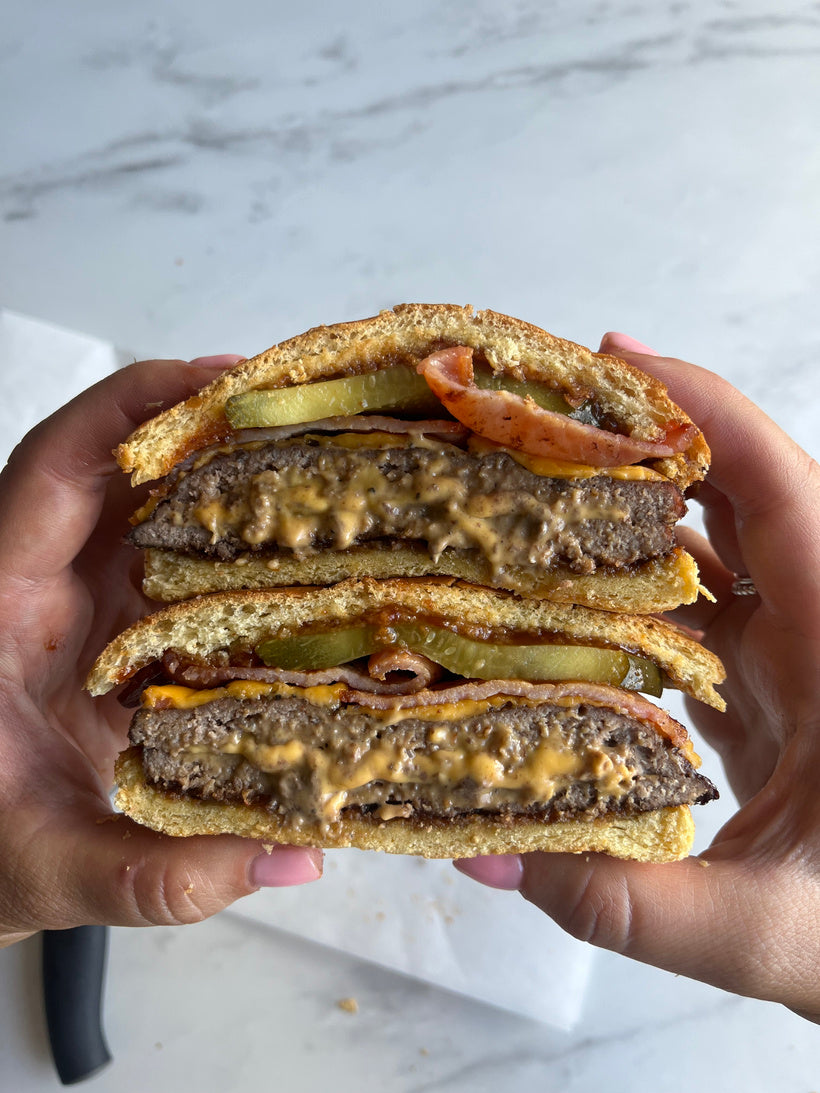 Air fryer cheese stuffed burger