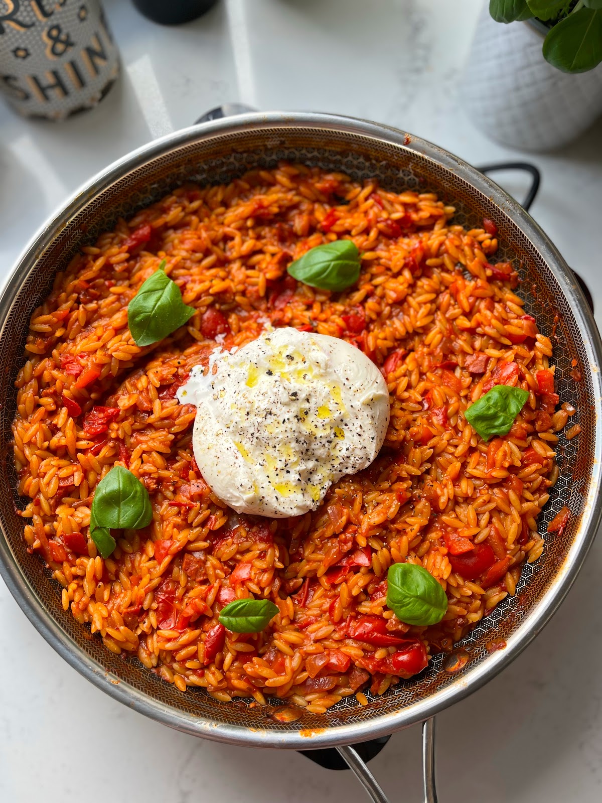 Spicy chorizo tomato orzo