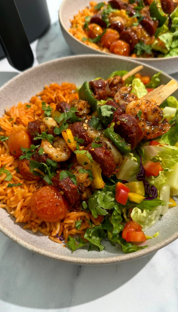 Prawn & chorizo skewers