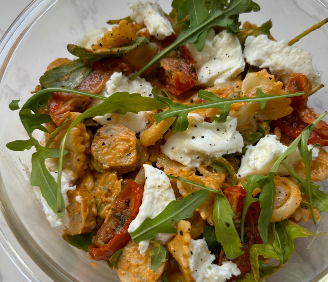 Pesto chicken sausage pasta salad