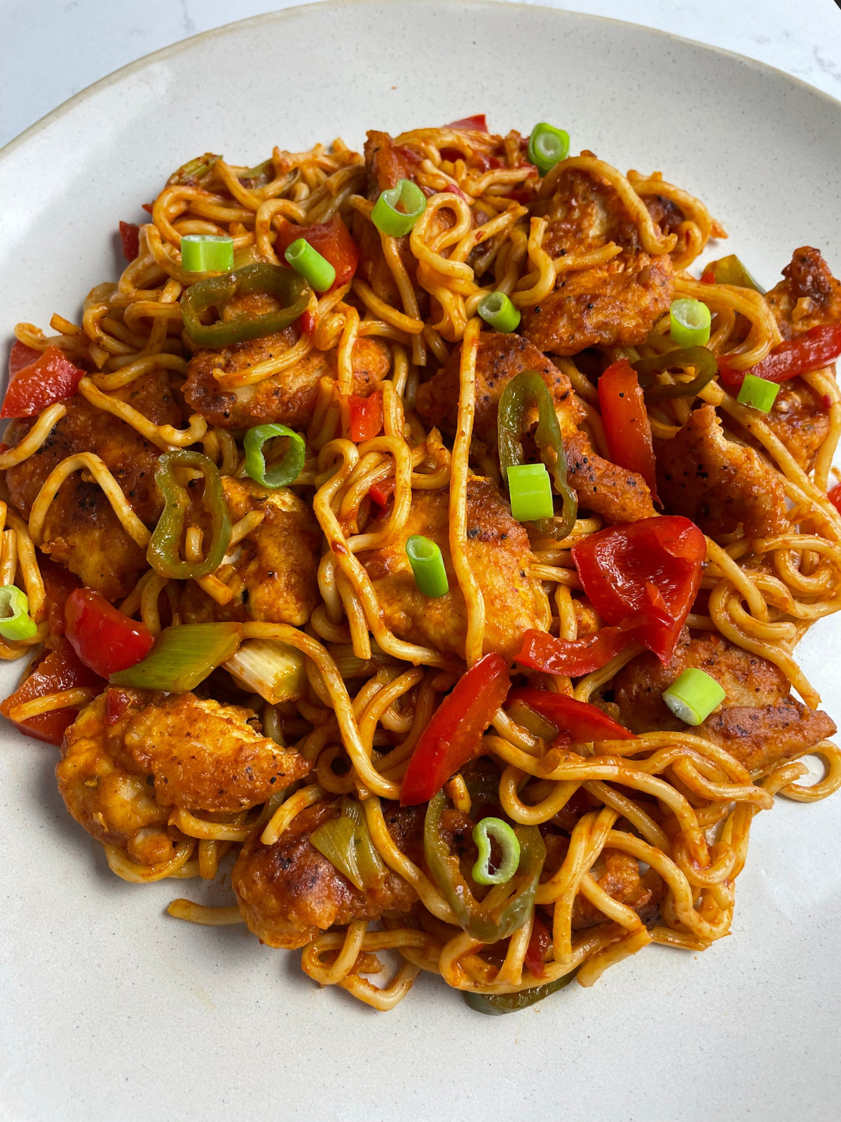 Crispy chilli chicken noodles
