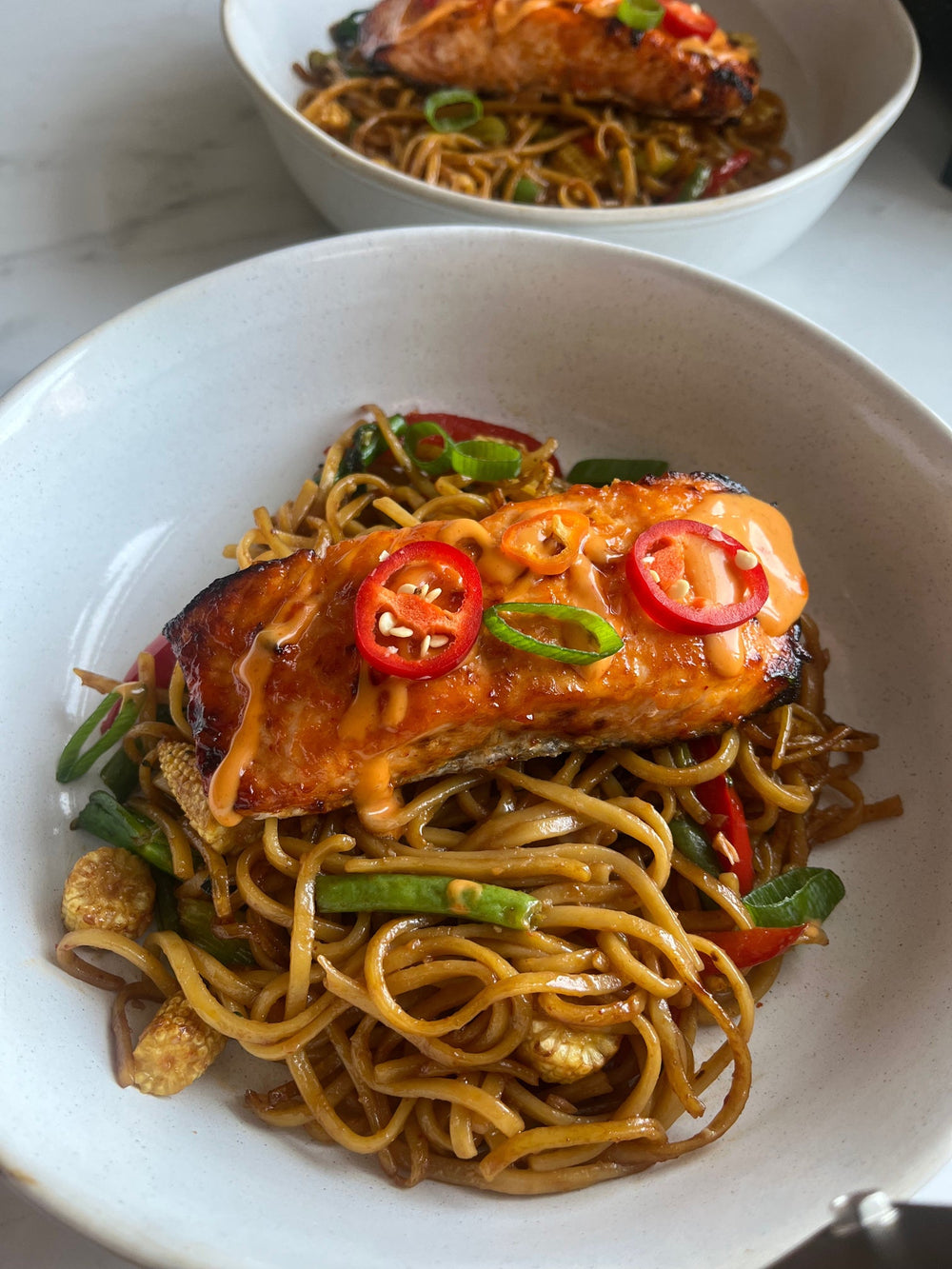 Air fryer salmon stir fry