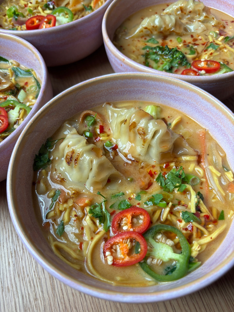 Satay gyoza noodle bowls