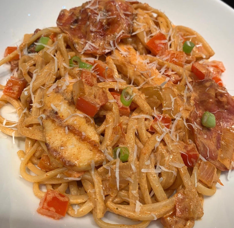 Chorizo halloumi pasta