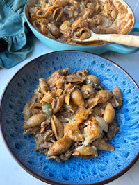 Philly cheesesteak pasta bake