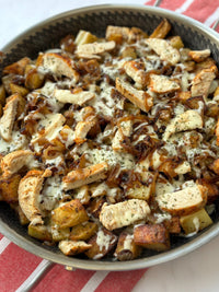 Caramelised onion & chicken loaded potatoes