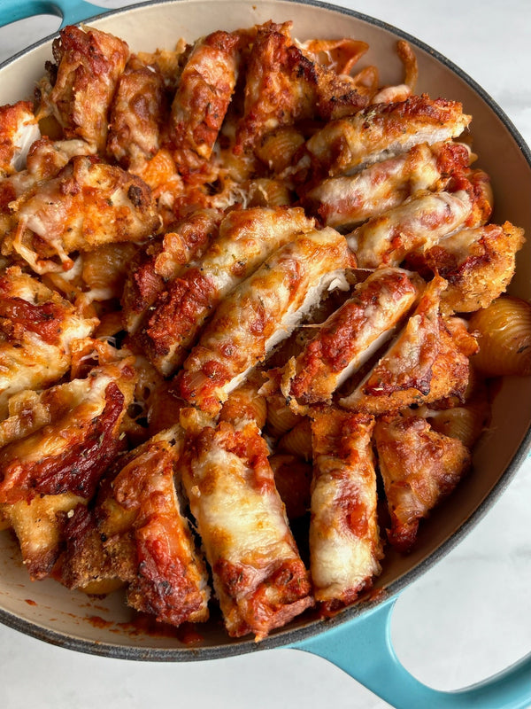 Chicken parmigiana pasta bake