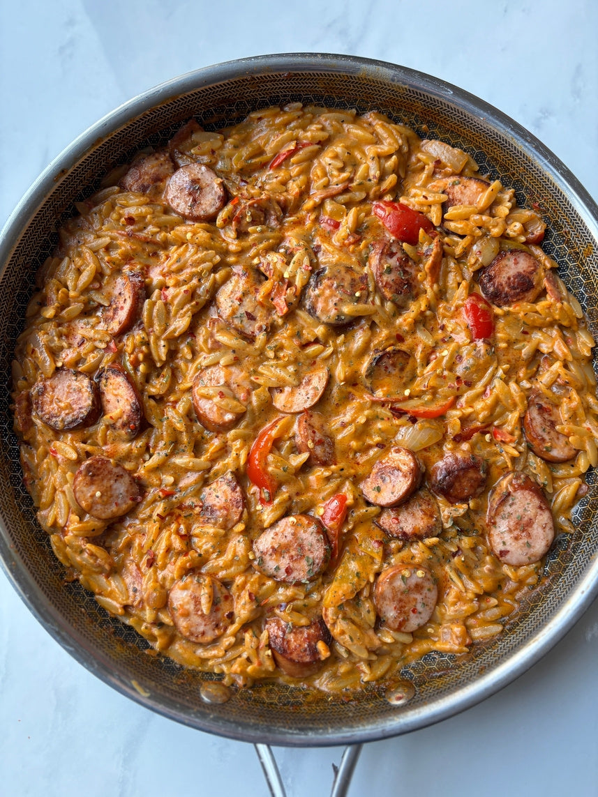 One pan creamy sausage orzo