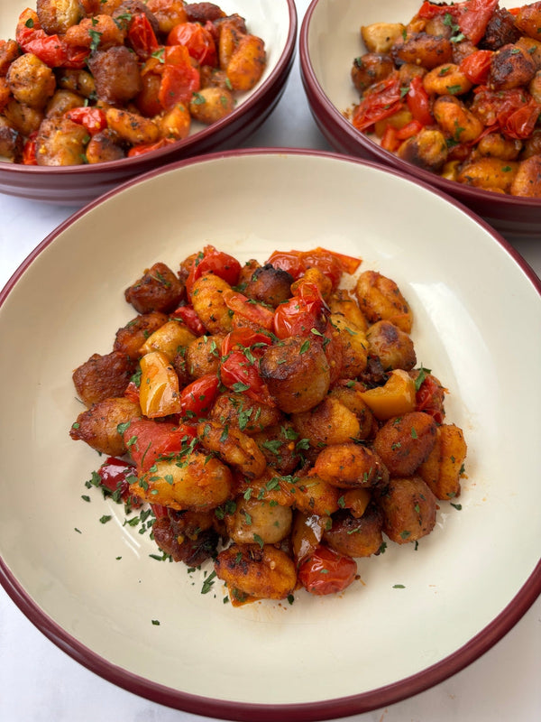 Harissa sausage & gnocchi traybake