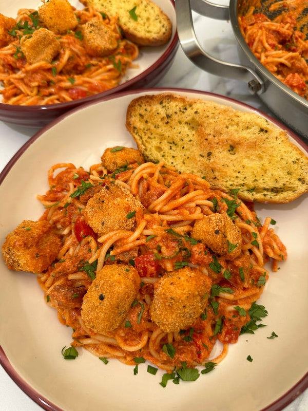 Crispy halloumi cajun pasta