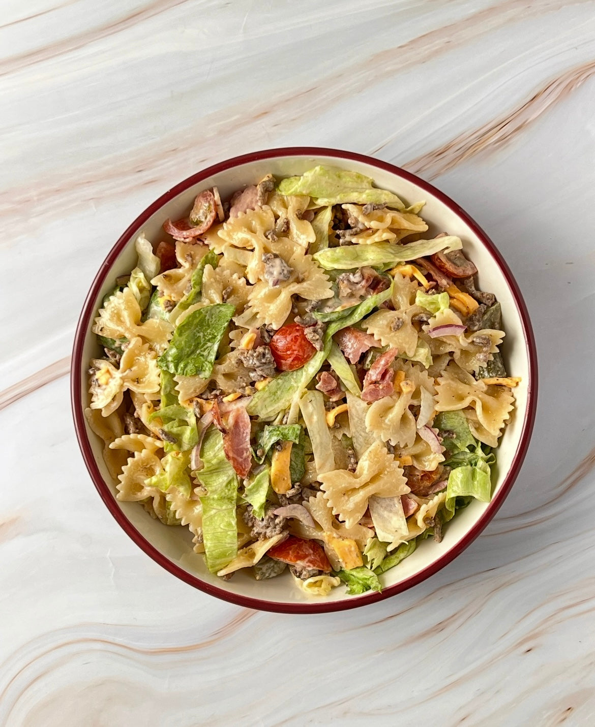 Bacon cheeseburger pasta salad