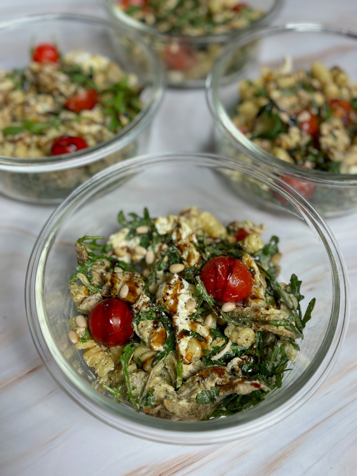 Pesto chicken pasta salad